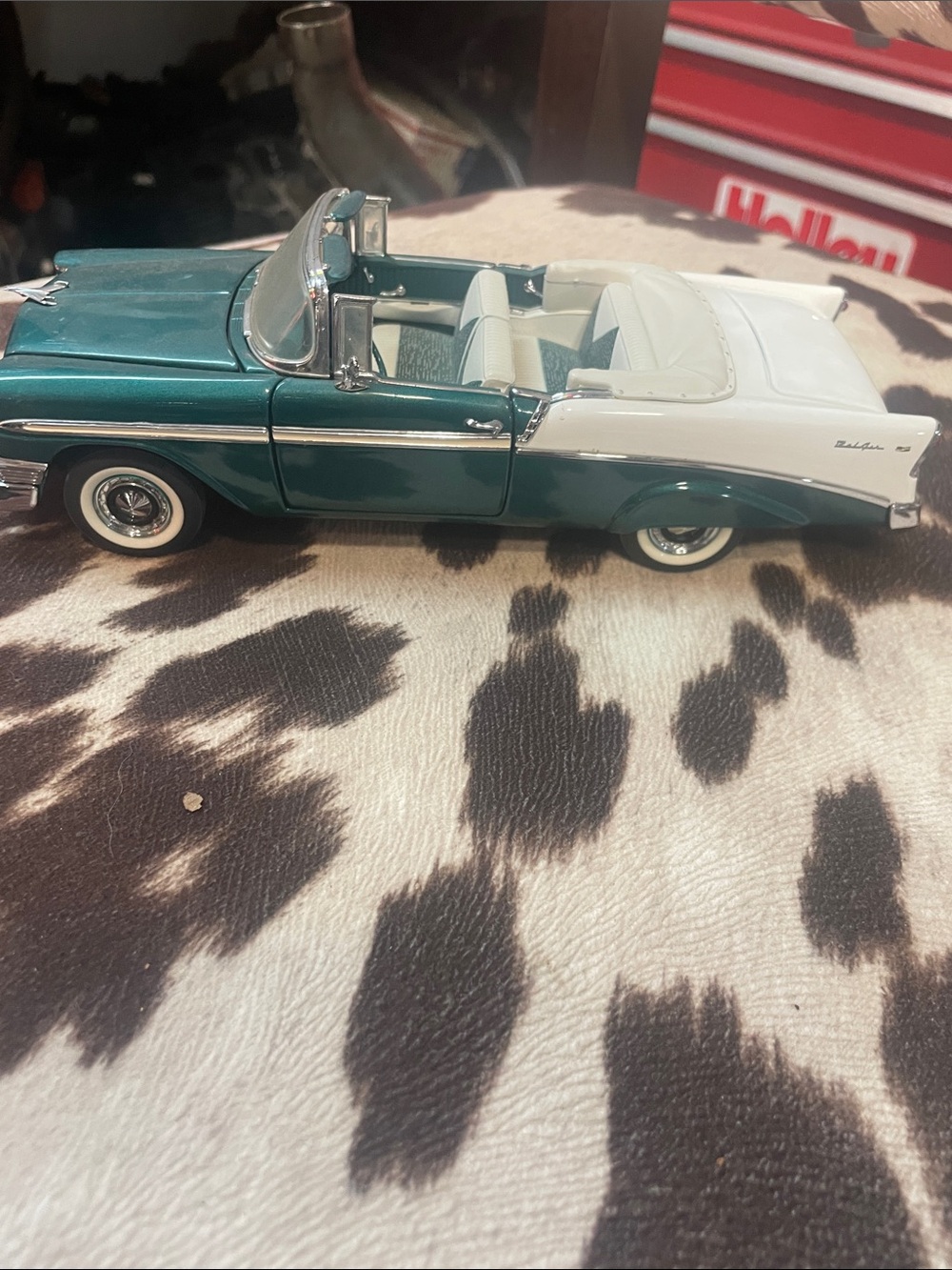 Franklin Mint Teal and White Convertible Diecast 56 Chevy